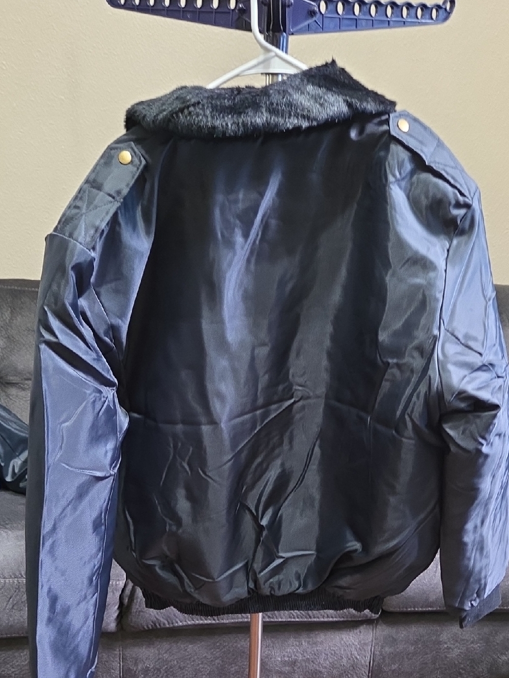 Black Bomber Jacket with Faux Fur Collar